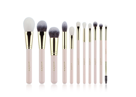 Vonira Brand New Basic 11 Pieces Μακιγιάζ Βούρτσες Συλλογή Set de Brochas de Maquillaje Επαγγελματικό Ροζ Χρυσό Γυμνό Χρώμα